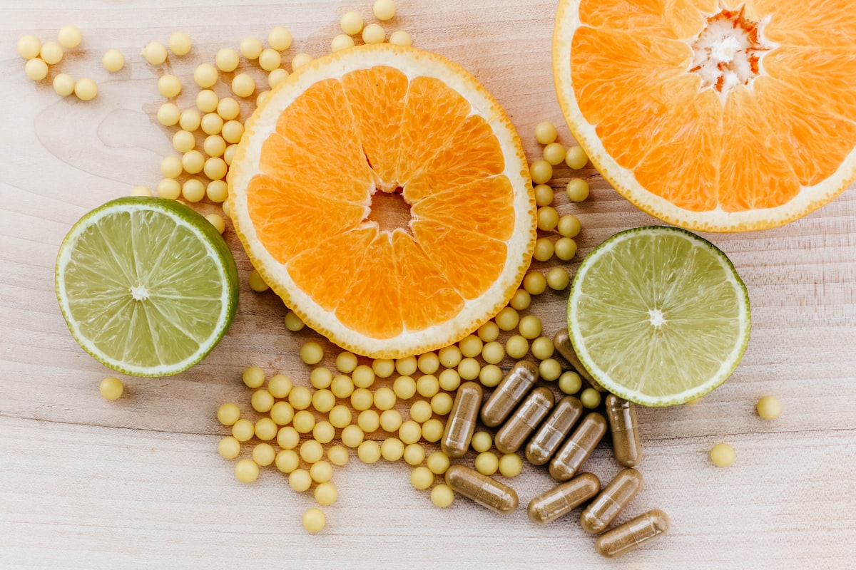 Immune-boosting foods including citrus, leafy greens, and ginger